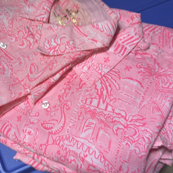 Lilly Pulitzer Men’s Addison Seacoast Linen Shirt – Size L - Picture 7 of 8